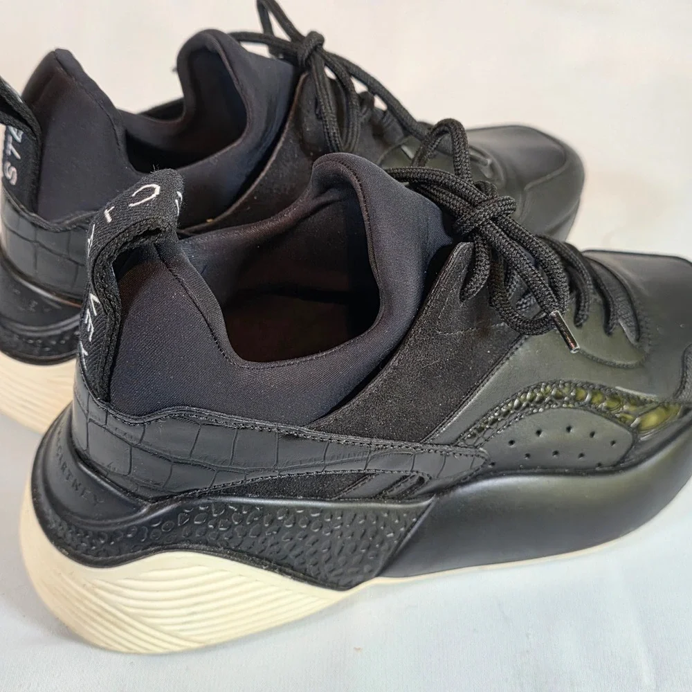 Stella McCartney Eclypse Black Croc Embossed Chunky Platform Sneakers Sz 38/7.5